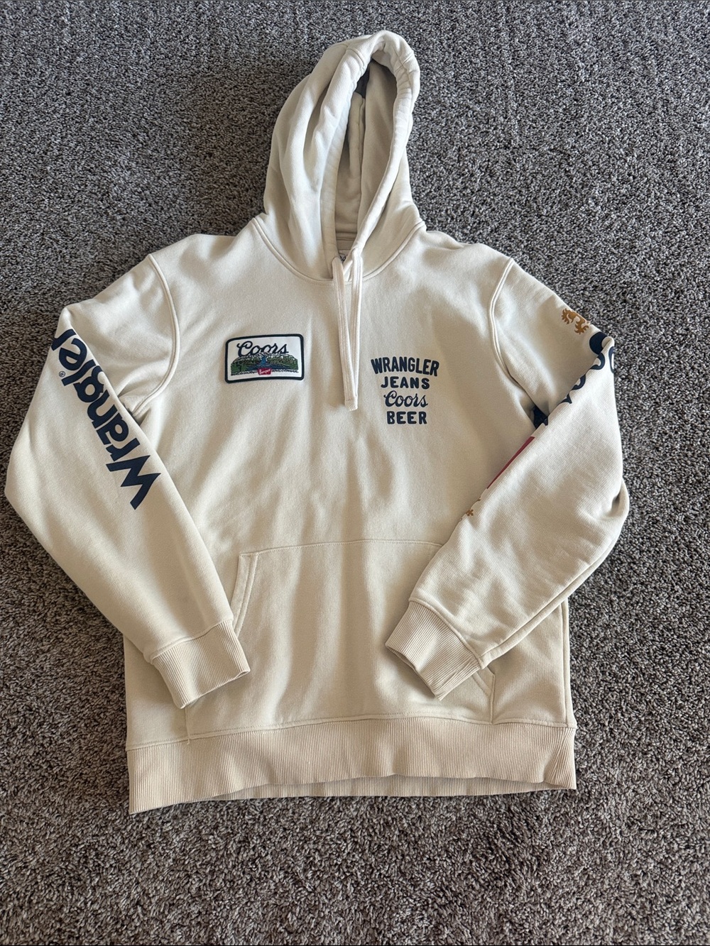 Wrangler Cream Hooded Sweatshirt with Navy Logos